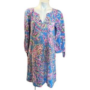 Lillly Pulitzer Cath Dress Pink Blue Floral Mermaid Grotto Print Dress